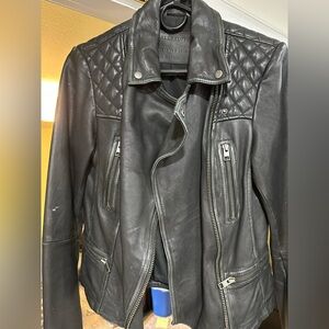 AllSaints Cargo Distressed Leather Biker Jacket - UK Size 10/US Size 6